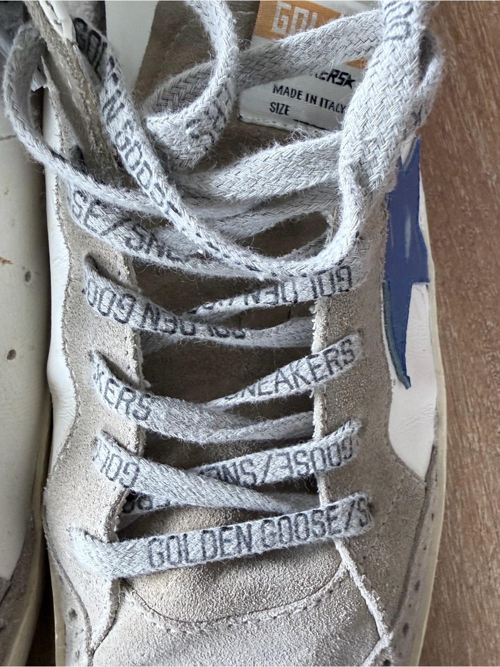 Golden Goose Mid Star Beige Suede High-Top Sneakers with Blue Star/Pink Pull Tab - Picture 15 of 16